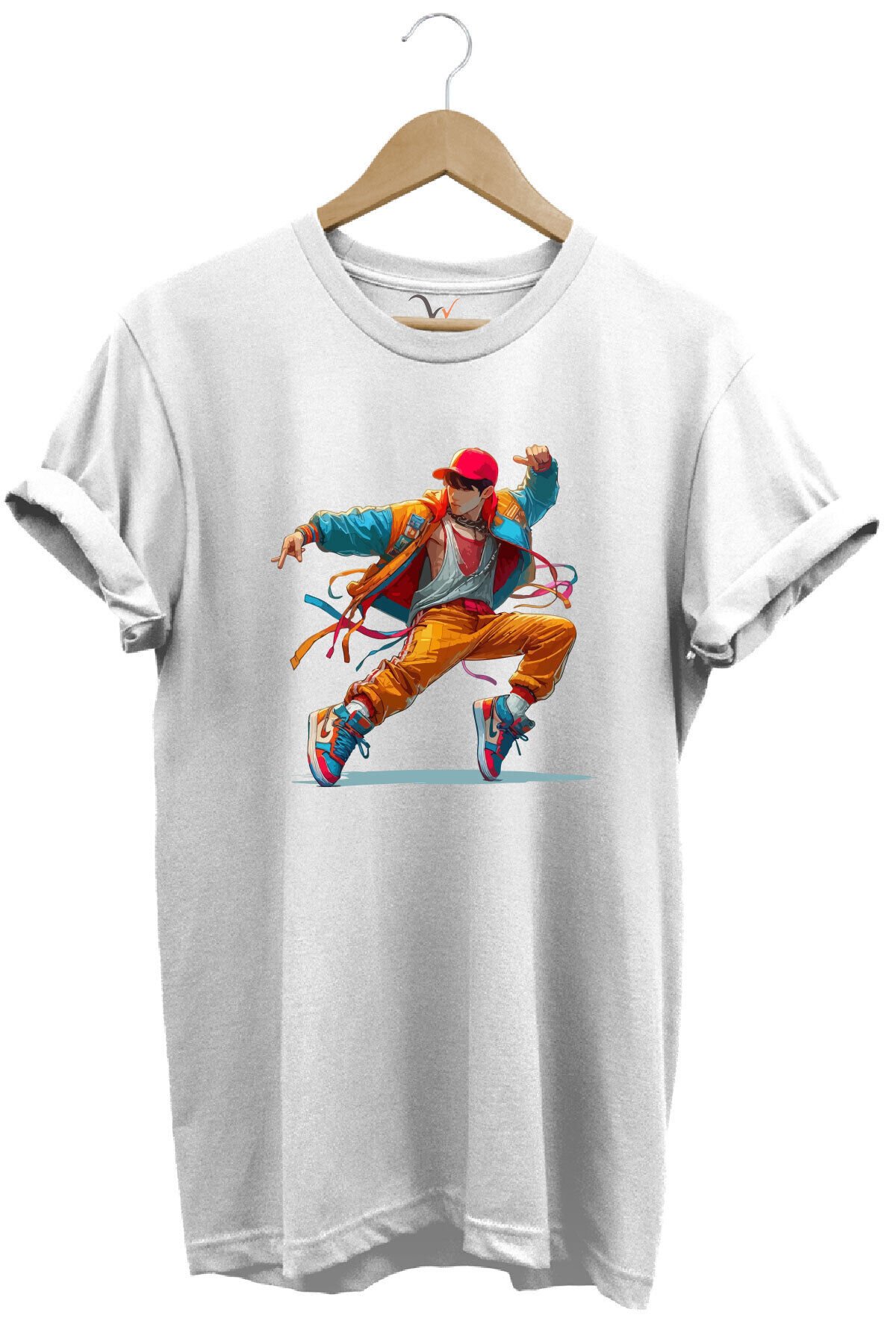 Dancing Boy Dans Eden Çocuk Tasarım Baskılı %100 Pamuk Regular Fit Yeşil T-shirt Beyaz - M