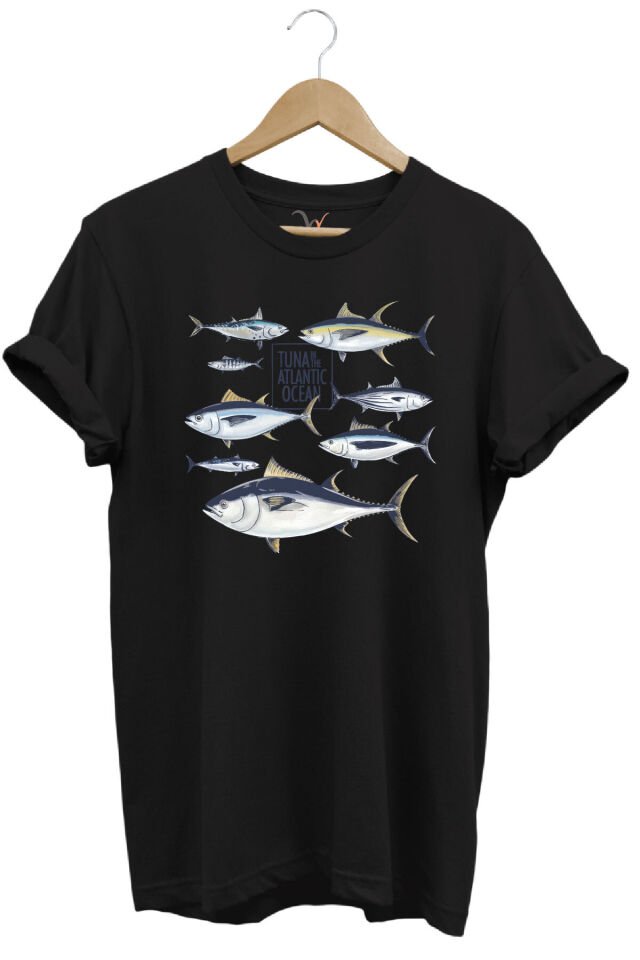 Fishing Balıkçılık Uzunkanat Orkinos Tuna Balığı Baskılı %100 Pamuk Regular Fit Mavi T-shirt Siyah - 5XL