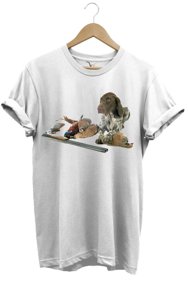Avcılık Hunter Kurzhaar Av Köpeği Ve Keklik Avcılığı Baskılı Regular Fit %100 Pamuk Gri T-shirt Beyaz - 13-14 Yaş