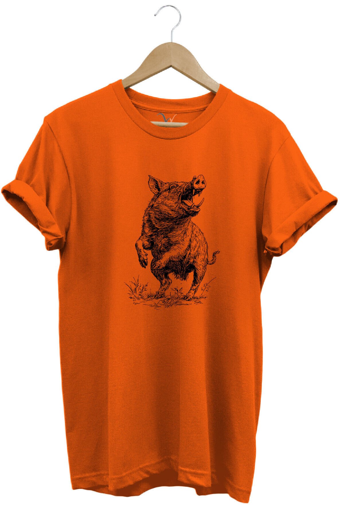 Avcılık Hunter Domuz Avcılığı Baskılı %100 Pamuk Regular Fit Unisex T-Shirt Turuncu - M