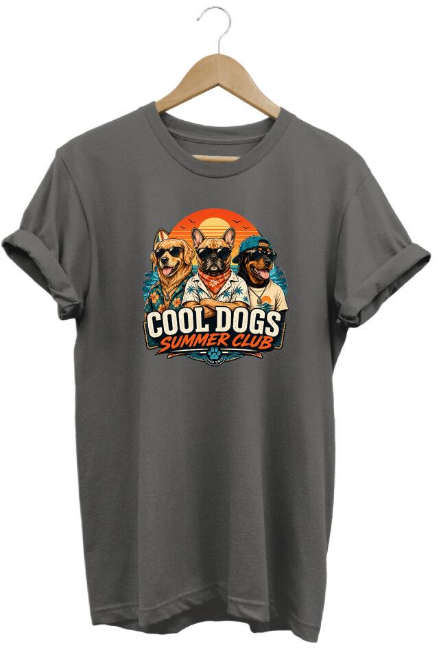 Cool Dogs Summer Club Unisex Köpek Baskılı Yaz Temalı Regular Kalıp Bisiklet Yaka T-Shirt