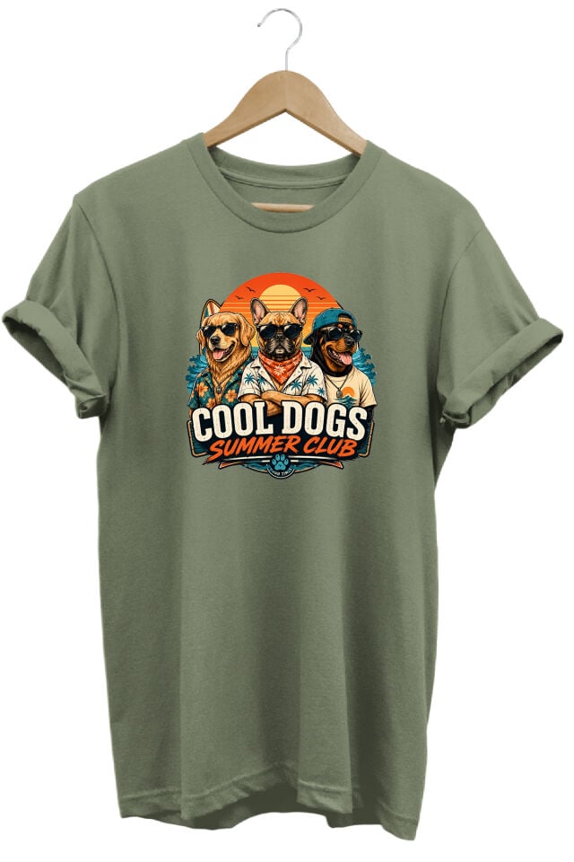 Cool Dogs Summer Club Unisex Köpek Baskılı Yaz Temalı Regular Kalıp Bisiklet Yaka T-Shirt