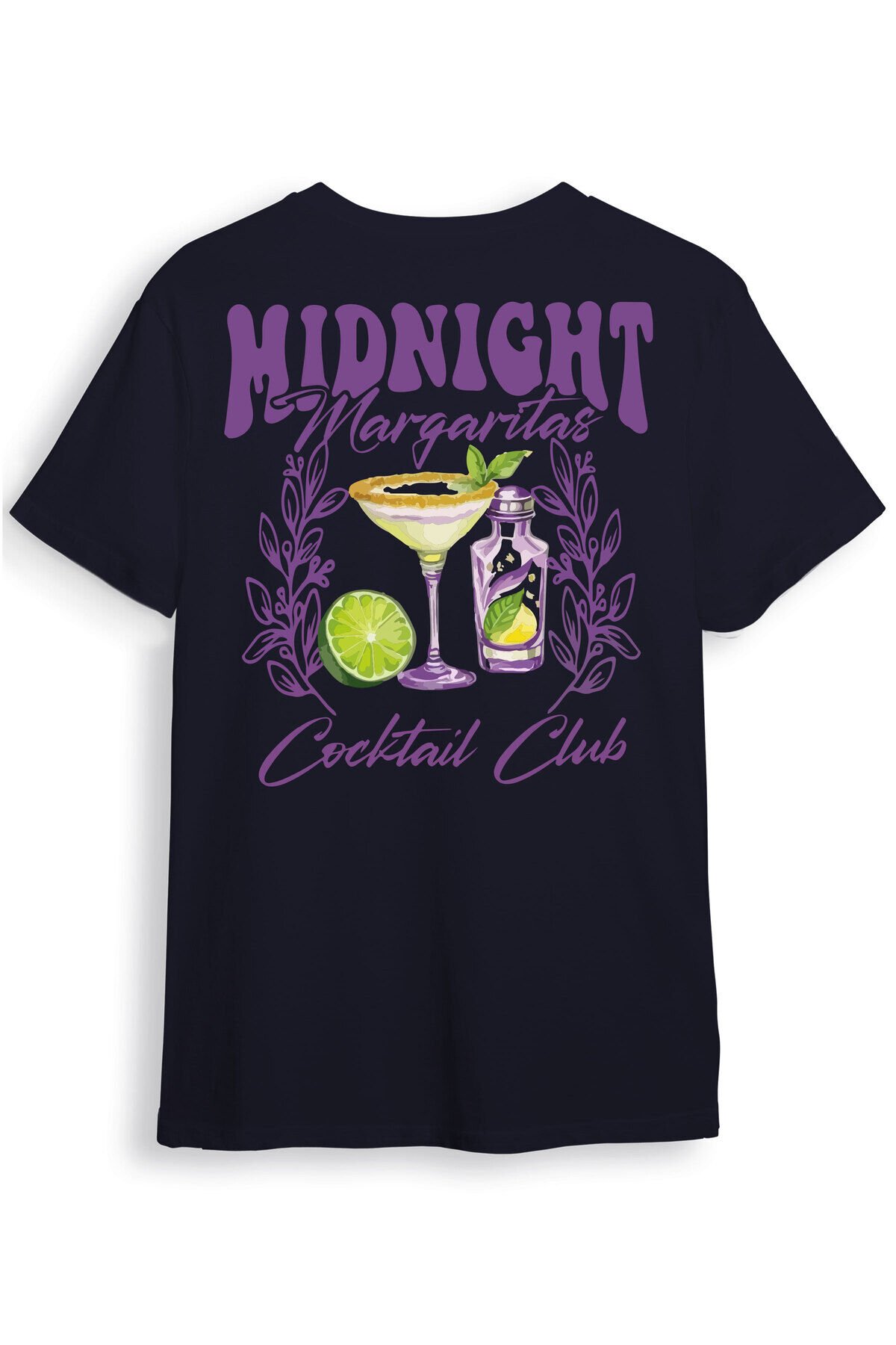 Midnight Margaritas Ön ve Arka Baskılı %100 Pamuk Unisex Regular Fit T-Shirt Lacivert - 4XL