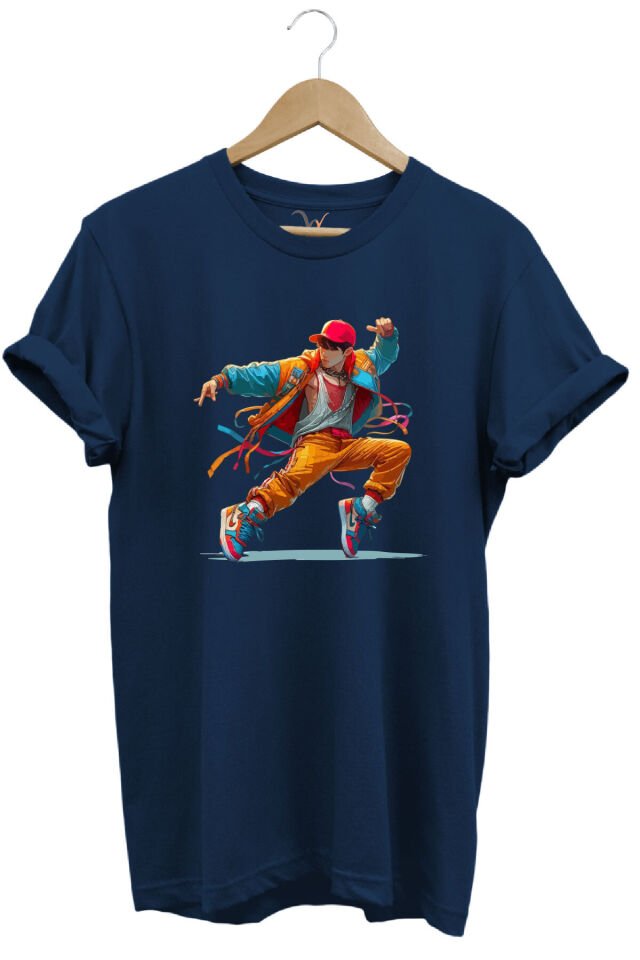 Dancing Boy Dans Eden Çocuk Tasarım Baskılı %100 Pamuk Regular Fit Yeşil T-shirt Lacivert - S