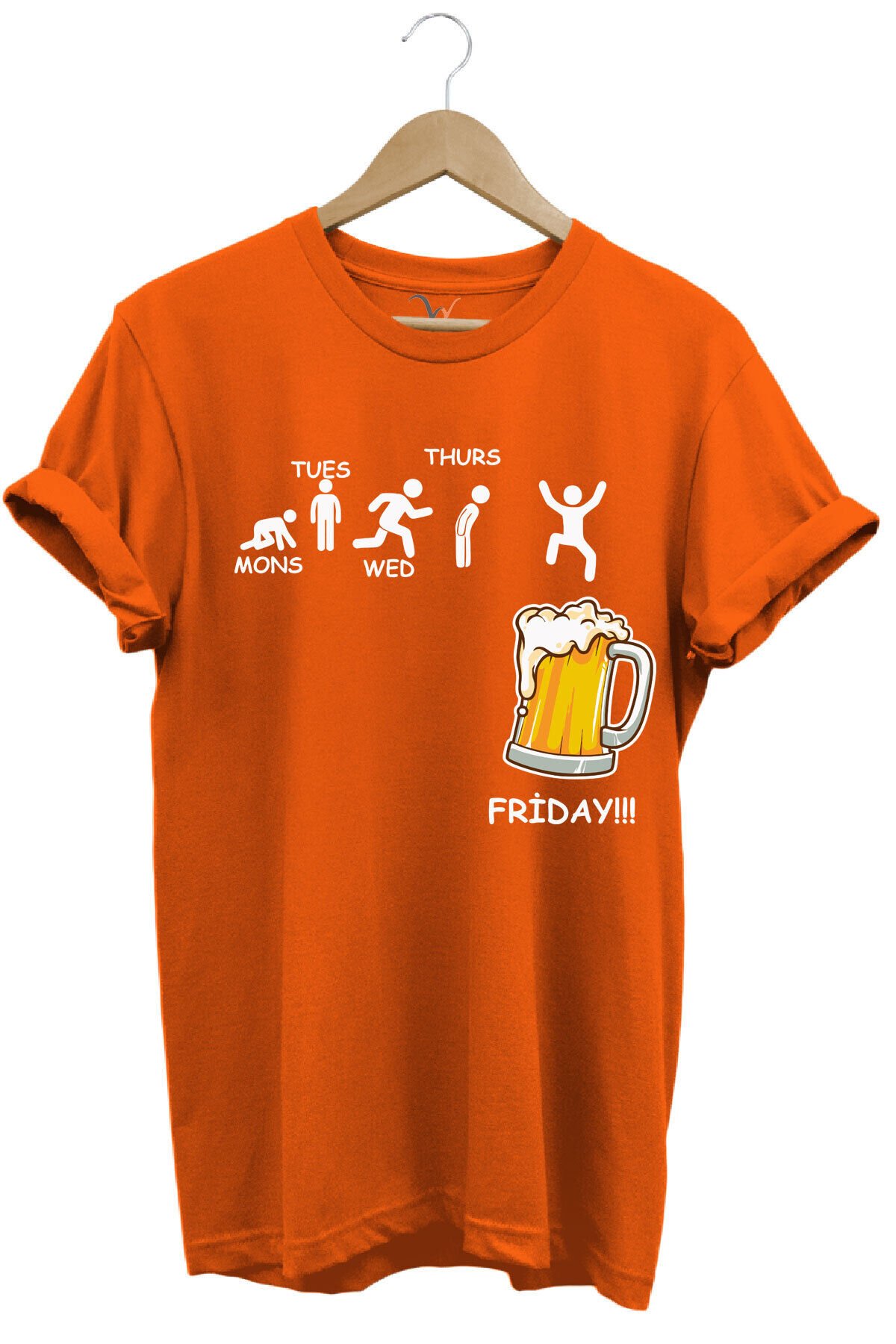 Haftanın Günleri Bira Baskılı Friday Beer %100 Pamuk Regular Fit Bisiklet Yaka T-shirt Turuncu - XL