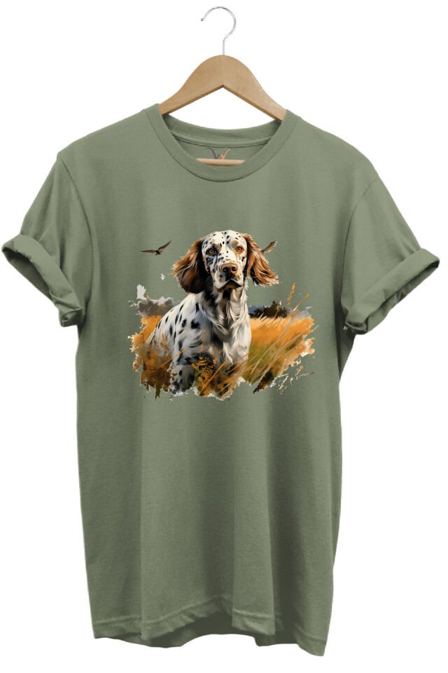 Avcılık Hunting English Setter Vahşi Yaşam Avcı Köpeği %100 Pamuk Unisex Regular Fit T-Shirt Haki - L