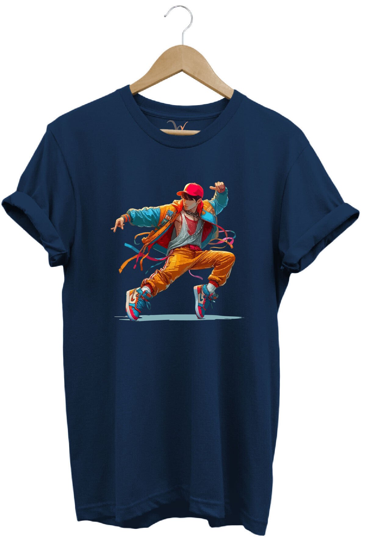 Dancing Boy Dans Eden Çocuk Tasarım Baskılı %100 Pamuk Regular Fit Yeşil T-shirt Lacivert - 3XL