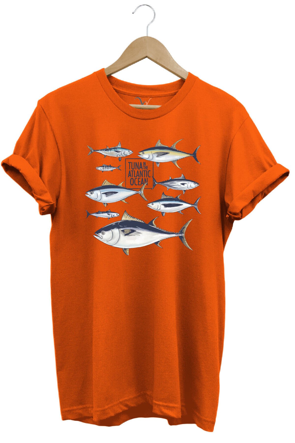 Fishing Balıkçılık Uzunkanat Orkinos Tuna Balığı Baskılı %100 Pamuk Regular Fit Mavi T-shirt Turuncu - 3XL