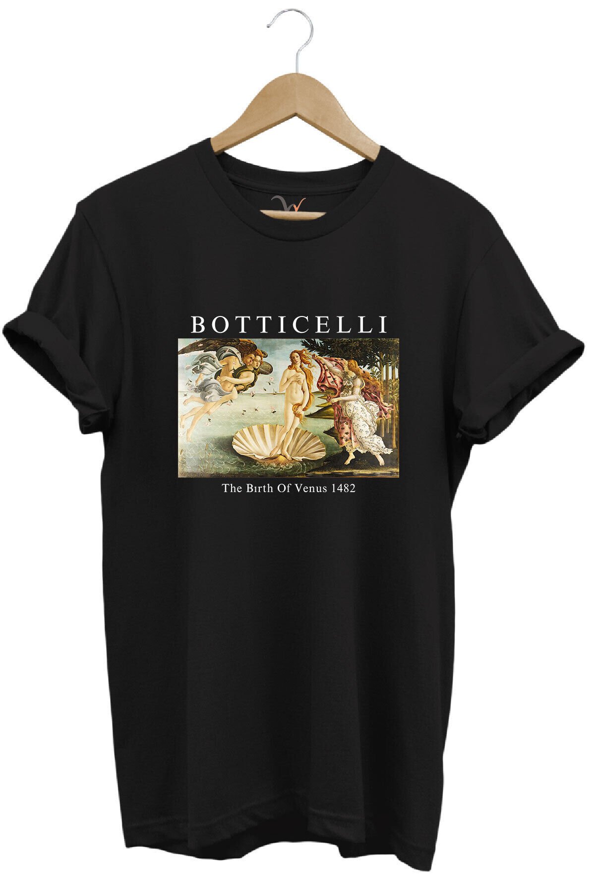 Bottıcellı Venüs Baskılı %100 Pamuk Regular Fit Beyaz T-shirt Siyah - S