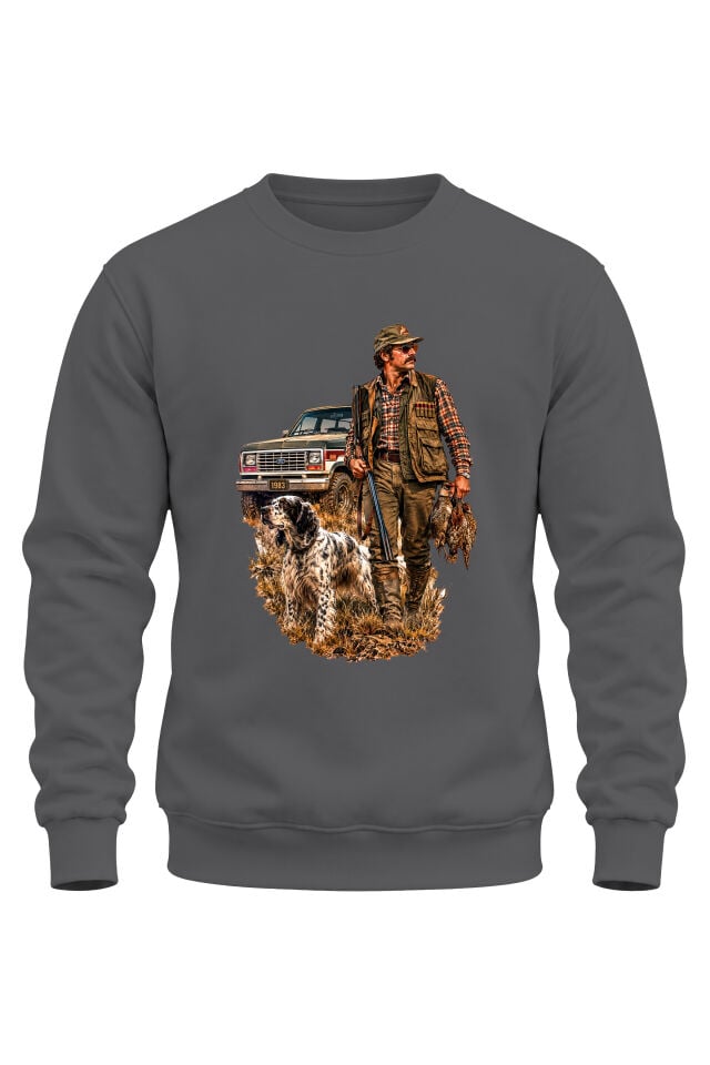 Avcı ve Av Köpeği Baskılı Sweatshirt – Hunting Outdoor Avcılık Tasarım