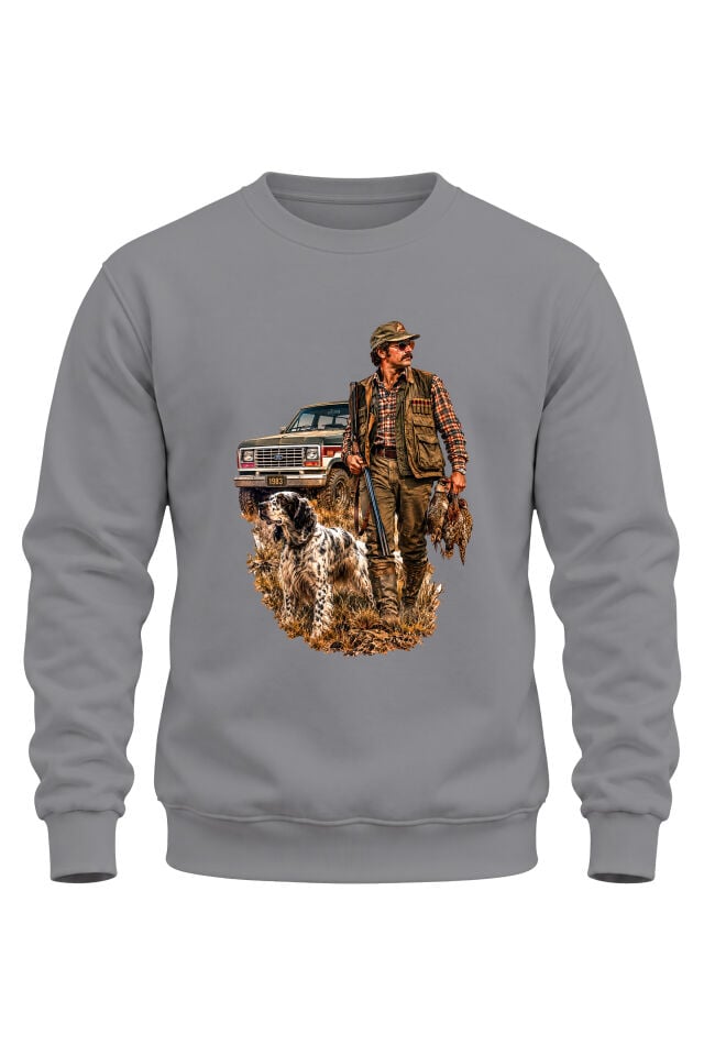 Avcı ve Av Köpeği Baskılı Sweatshirt – Hunting Outdoor Avcılık Tasarım