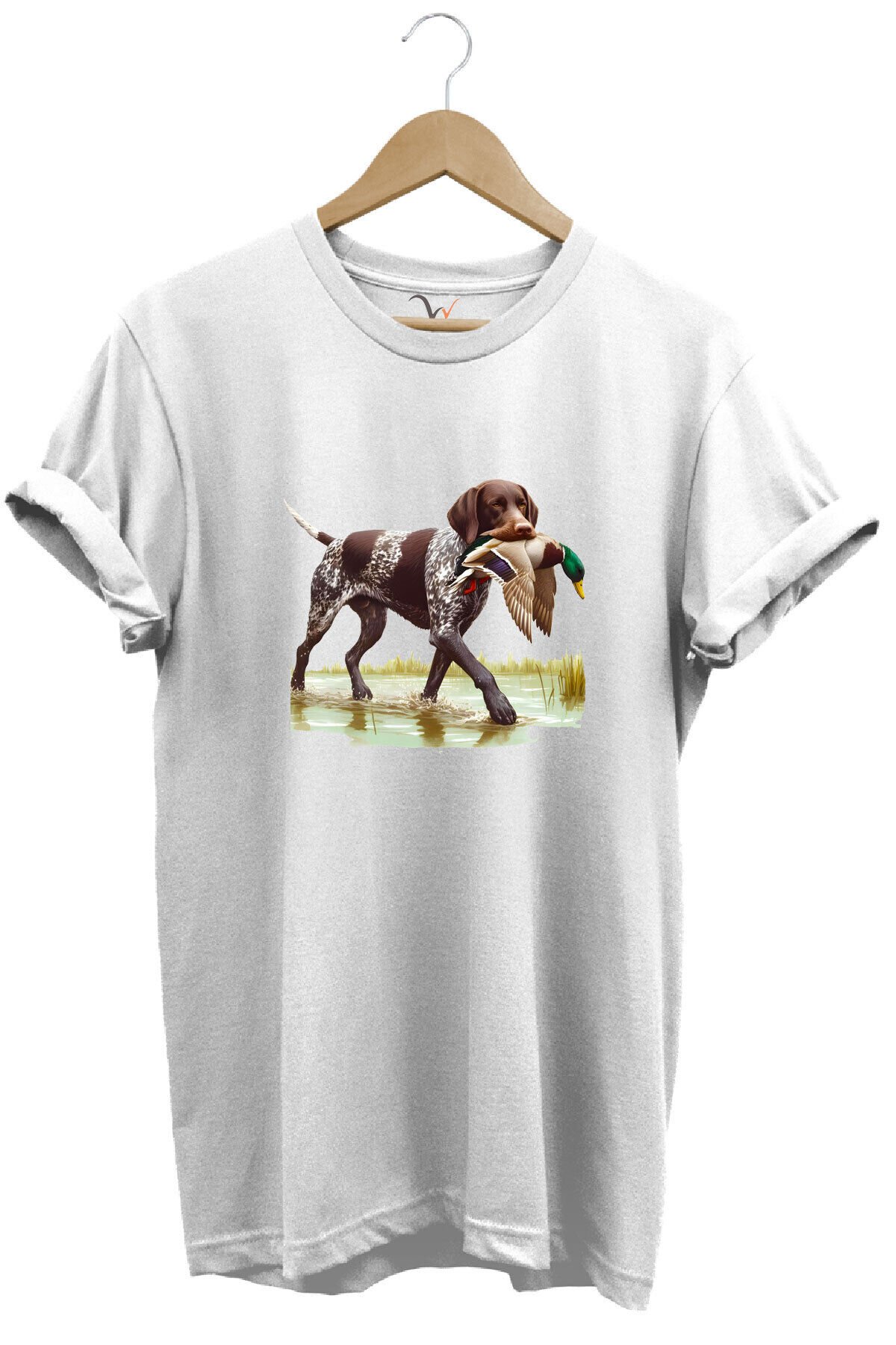 Hunting Avcılık Ördek Avı Baskılı Sazlıkta Avlanan Köpek %100 Pamuk Regular Fit T-shirt Beyaz - XL