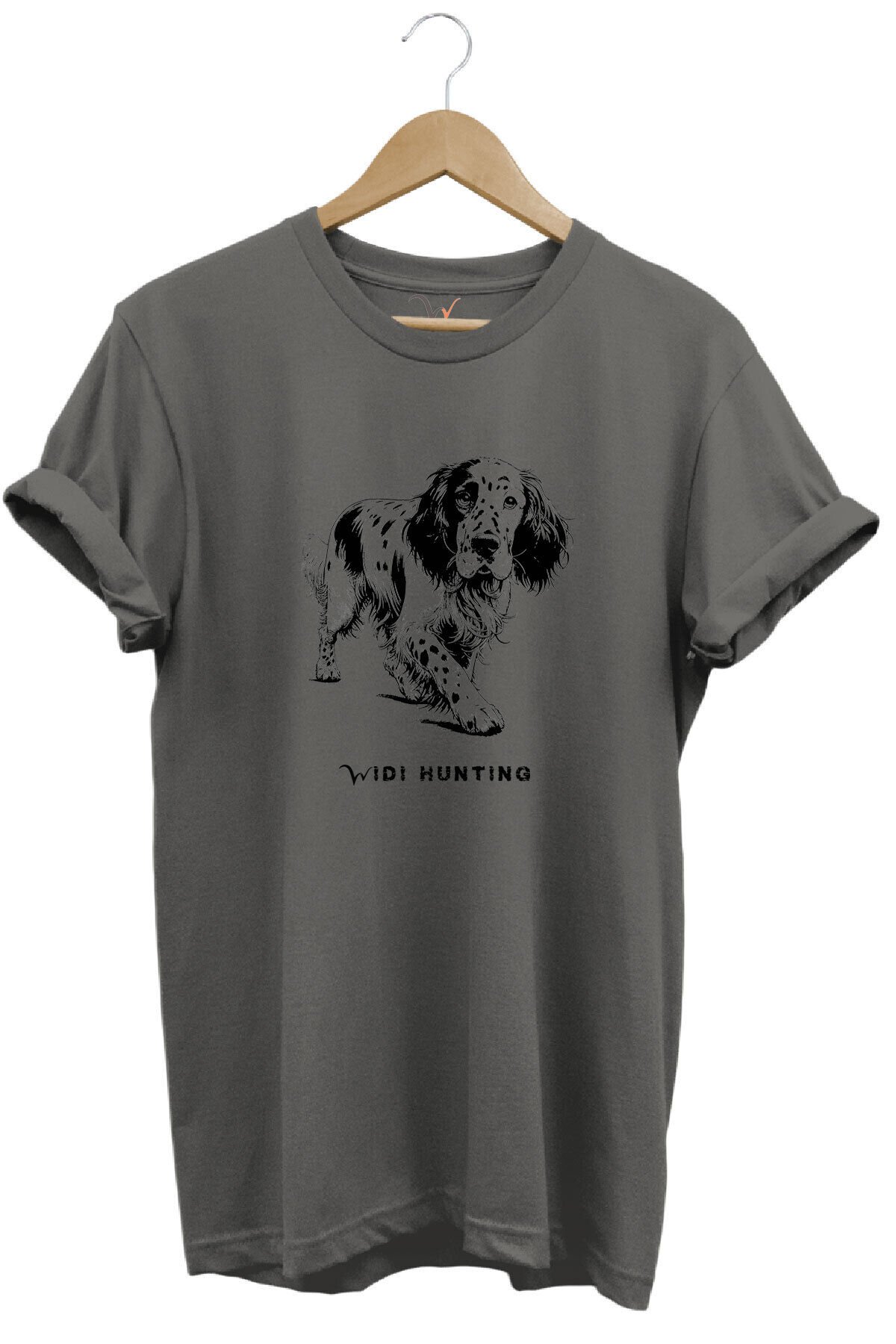 Avcılık Widi Hunting Fermalı English Setter Tasarım Baskılı %100 Pamuk Regular Fit Turuncu T-shirt Gri - XL
