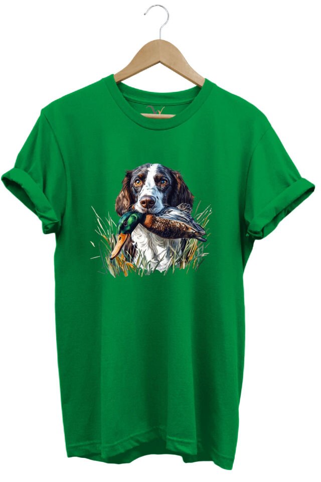 Avcılık Av Köpeği Ve Ördek Baskılı %100 Pamuk Regular Fit Bisiklet Yaka Premium Yeşil T-shirt Yeşil - L
