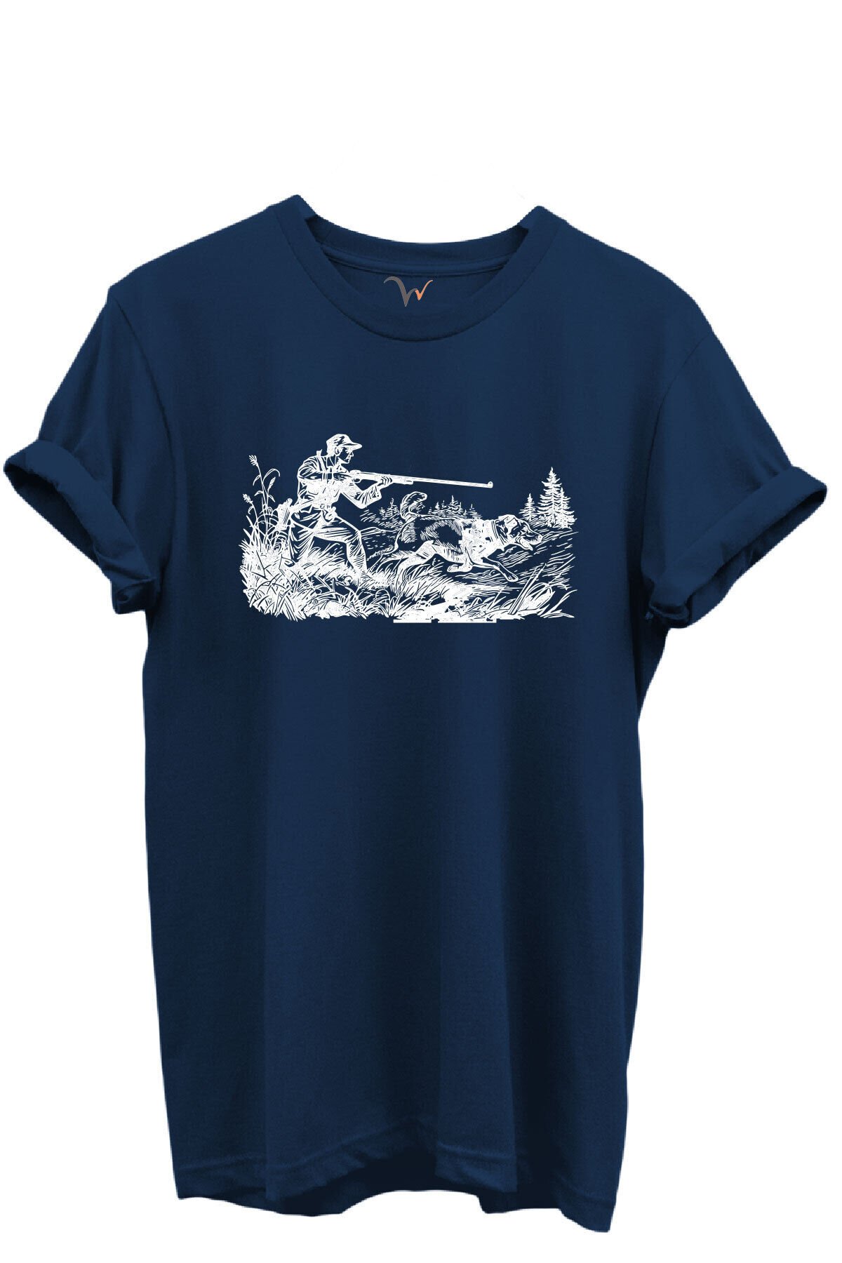 Outdoor Avcılık Avcı ve Av Köpekleri Desenli %100 Pamuk Regular Fit Bisiklet Yaka Unisex T-shirt Lacivert - 4XL