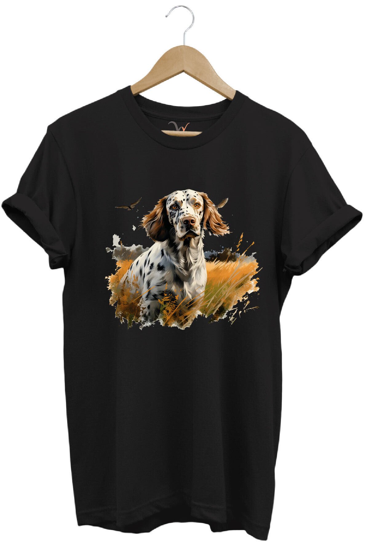 Avcılık Hunting English Setter Vahşi Yaşam Avcı Köpeği %100 Pamuk Unisex Regular Fit T-Shirt Siyah - 4XL