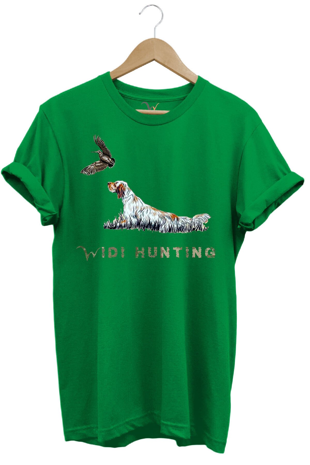 Avcılık Widi Hunting Fermalı English Setter Çulluk Baskılı %100 Pamuk Regular Fit Yeşil T-shirt Yeşil - 2XL