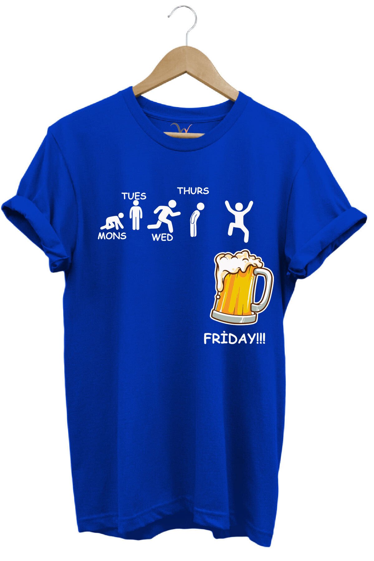 Haftanın Günleri Bira Baskılı Friday Beer %100 Pamuk Regular Fit Bisiklet Yaka T-shirt Mavi - 3XL