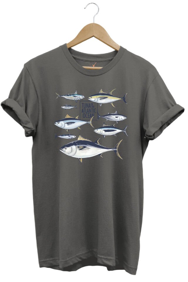Fishing Balıkçılık Uzunkanat Orkinos Tuna Balığı Baskılı %100 Pamuk Regular Fit Mavi T-shirt Gri - XL