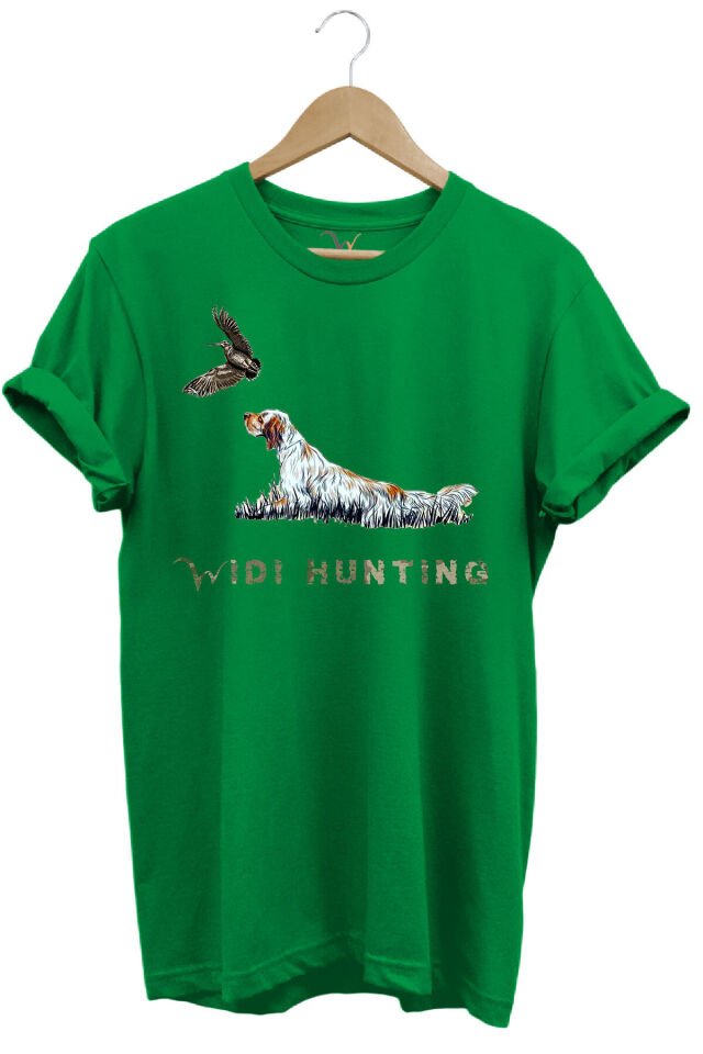 Avcılık Widi Hunting Fermalı English Setter Çulluk Baskılı %100 Pamuk Regular Fit Yeşil T-shirt Yeşil - 3XL