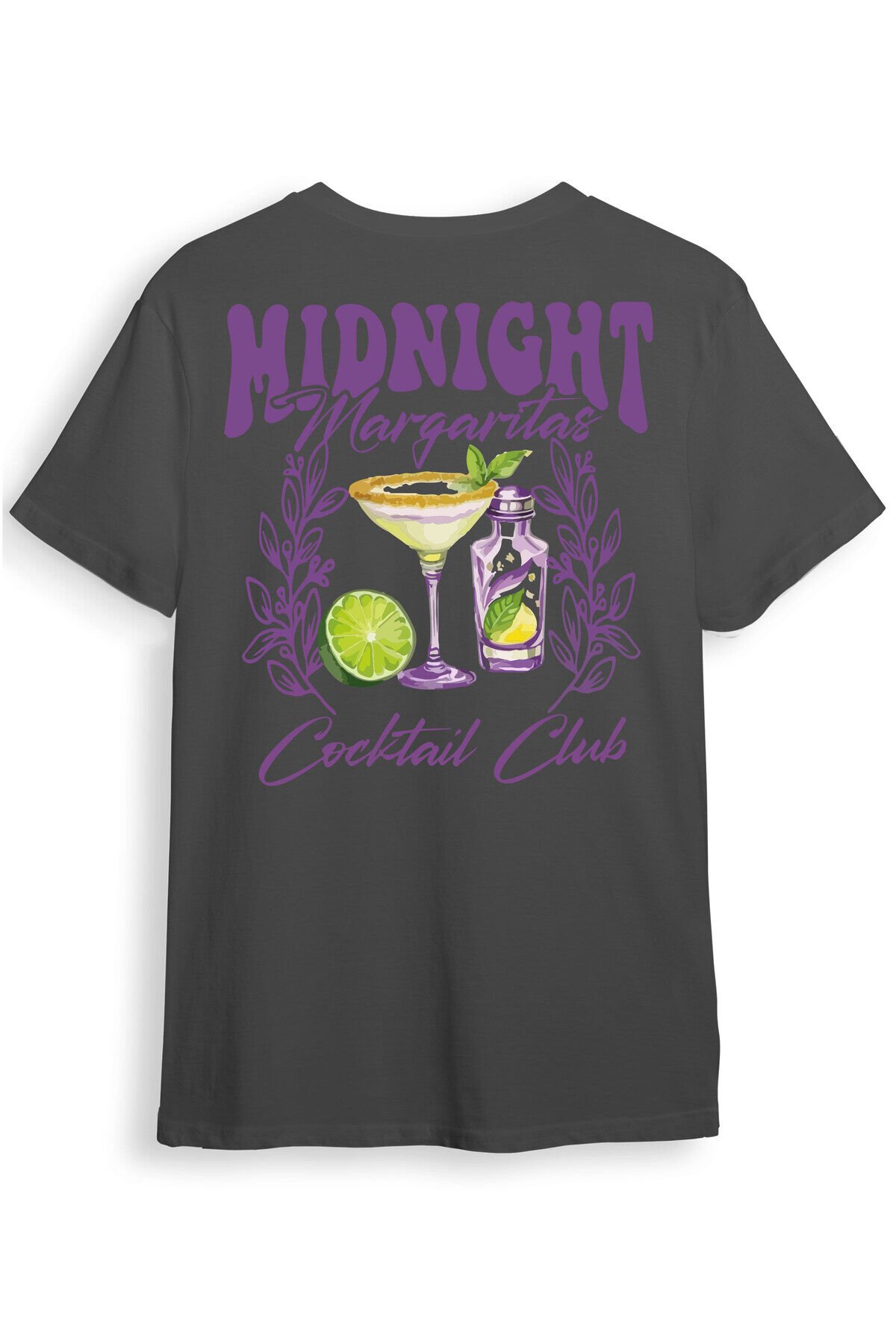 Midnight Margaritas Ön ve Arka Baskılı %100 Pamuk Unisex Regular Fit T-Shirt Gri - L