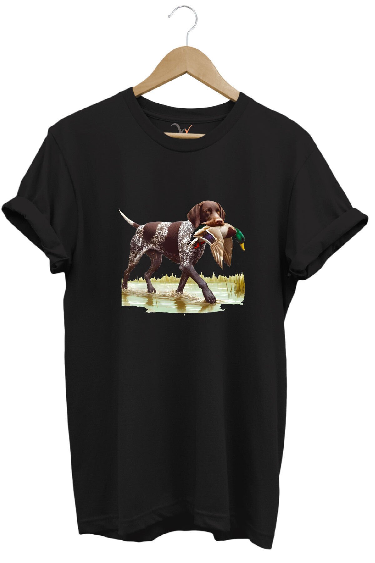 Hunting Avcılık Ördek Avı Baskılı Sazlıkta Avlanan Köpek %100 Pamuk Regular Fit T-shirt Siyah - 5XL