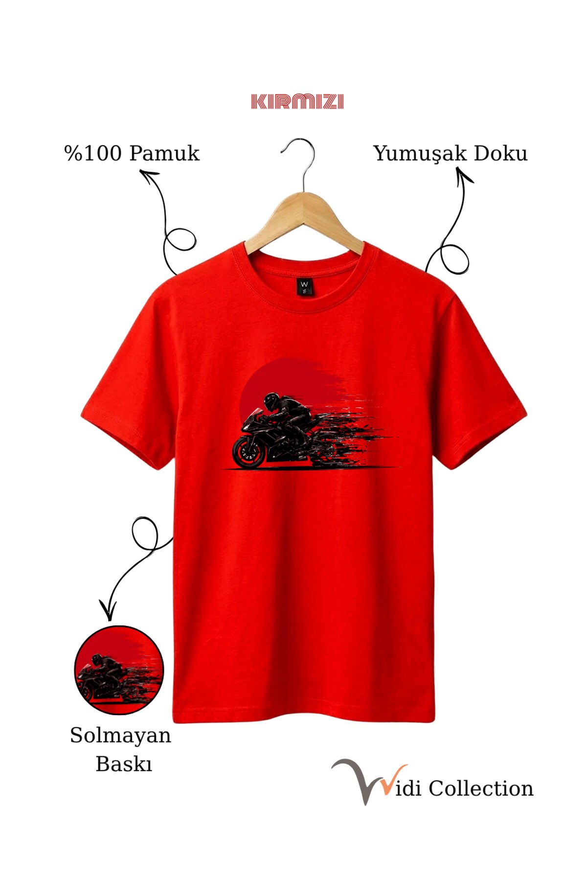 Hız Temalı Racing Motor Baskılı %100 Pamuk Unisex Regular Fit T-Shirt Kırmızı - 3XL