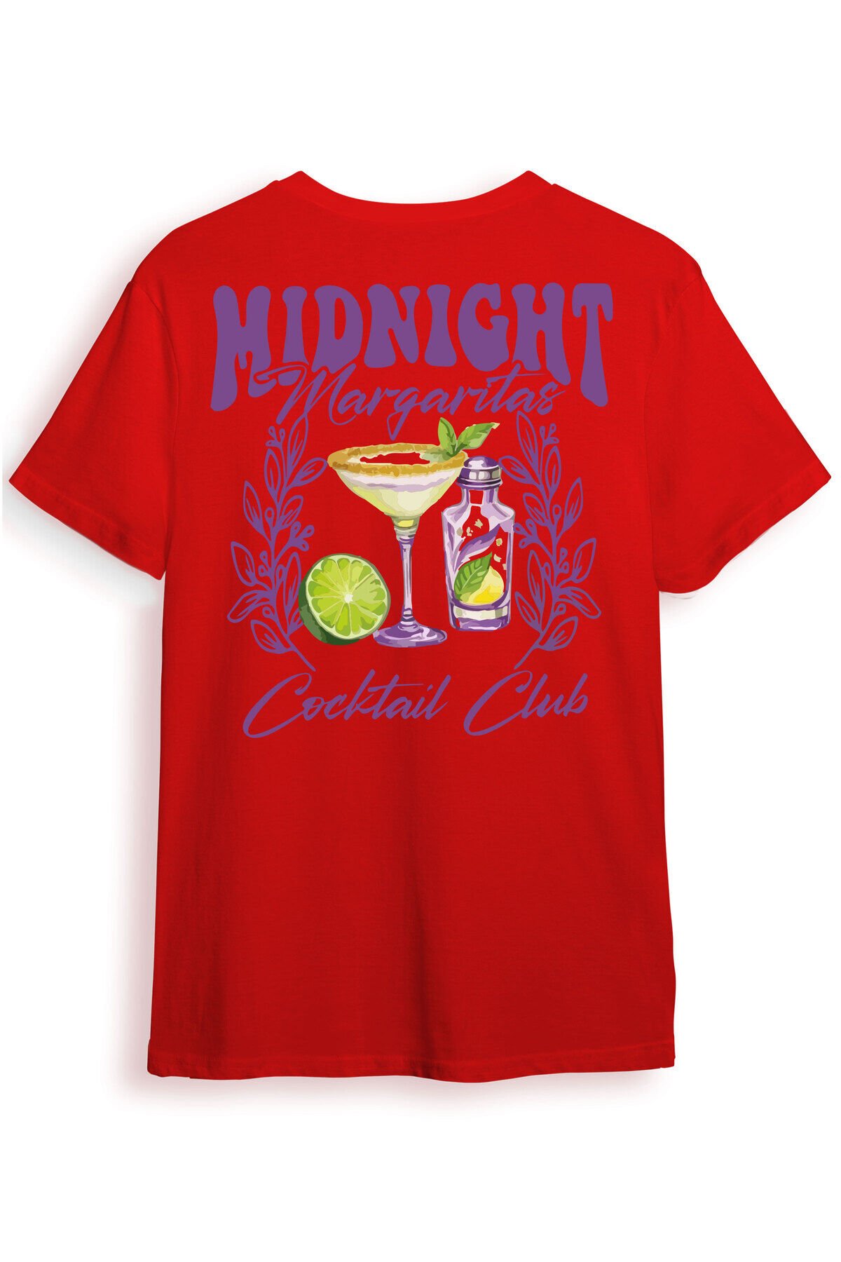 Midnight Margaritas Ön ve Arka Baskılı %100 Pamuk Unisex Regular Fit T-Shirt Kırmızı - 3XL