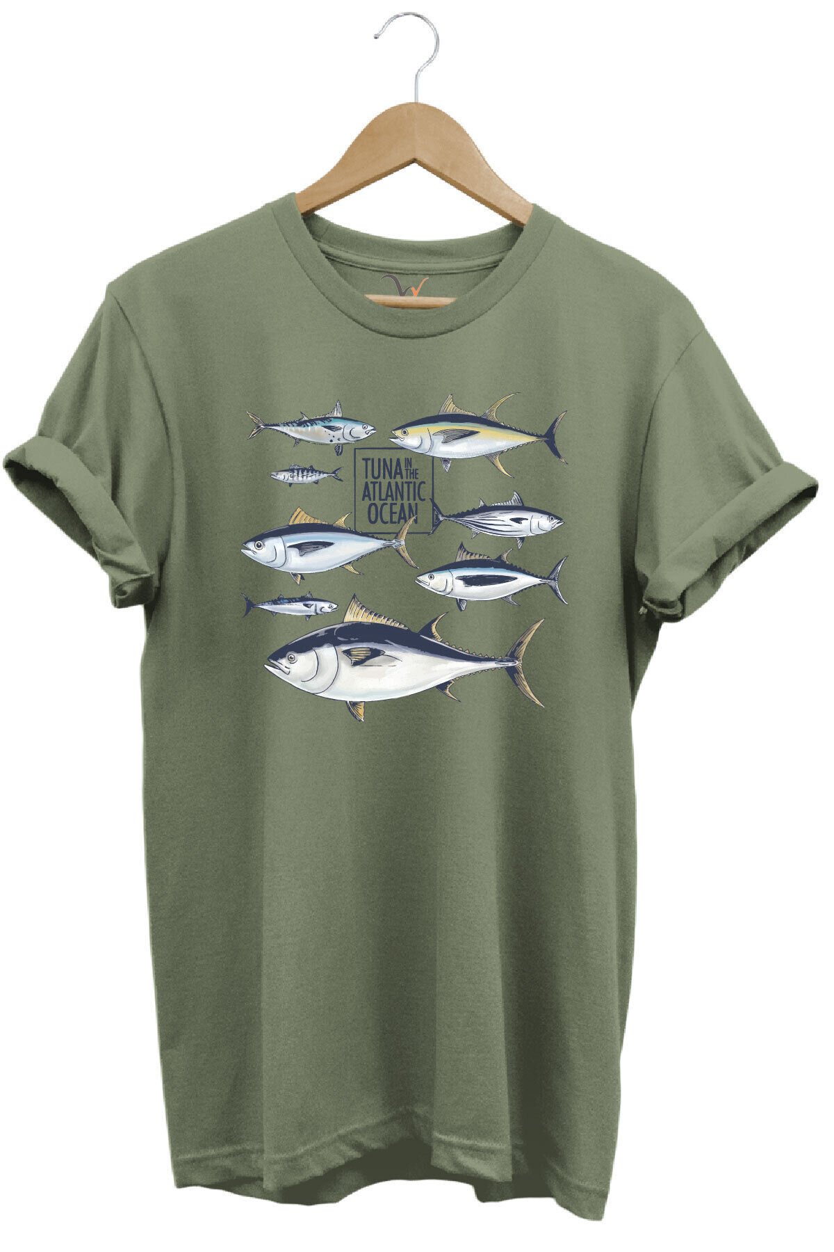 Fishing Balıkçılık Uzunkanat Orkinos Tuna Balığı Baskılı %100 Pamuk Regular Fit Mavi T-shirt Haki - XL