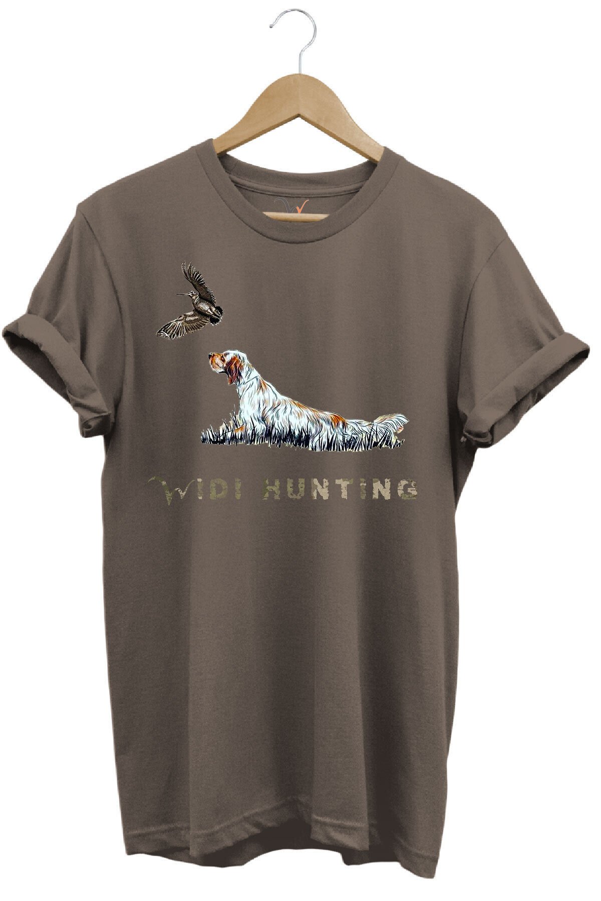 Avcılık Widi Hunting Fermalı English Setter Çulluk Baskılı %100 Pamuk Regular Fit Yeşil T-shirt Kahverengi - XL