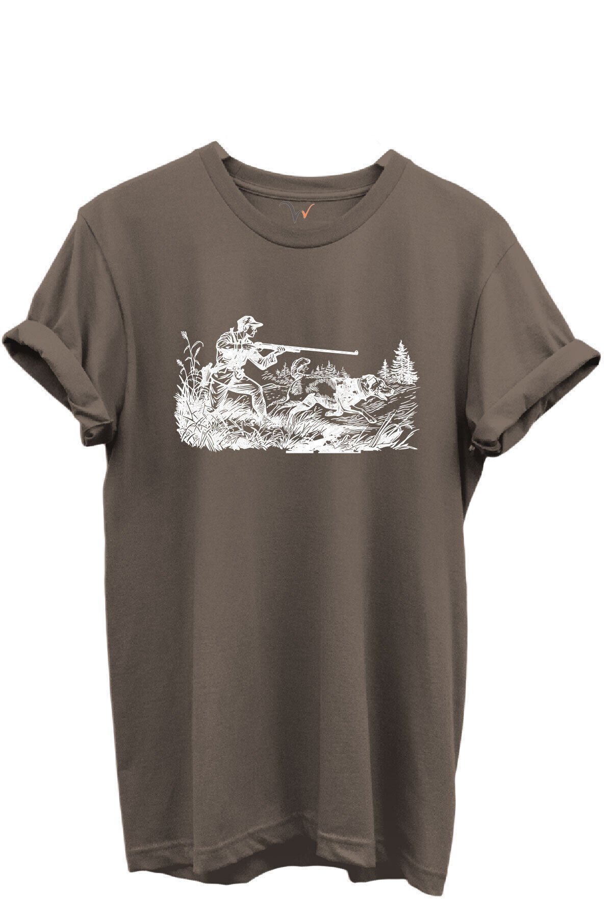 Outdoor Avcılık Avcı ve Av Köpekleri Desenli %100 Pamuk Regular Fit Bisiklet Yaka Unisex T-shirt Kahverengi - XL