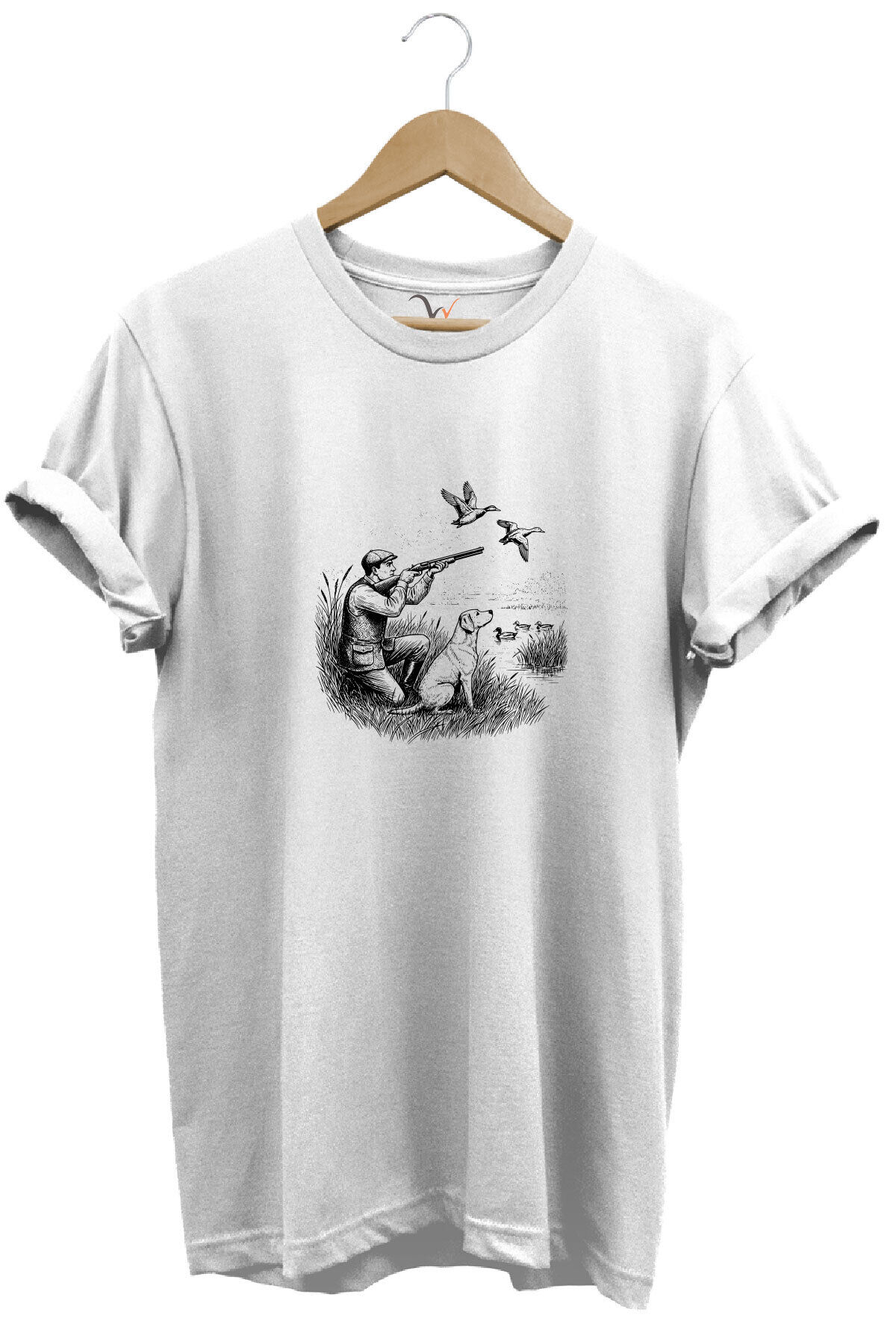 Hunting Avcılık Ördek Avı Baskılı Avcı ve Av Köpeği Regular Fit Bisiklet Yaka T-Shirt Beyaz - XL