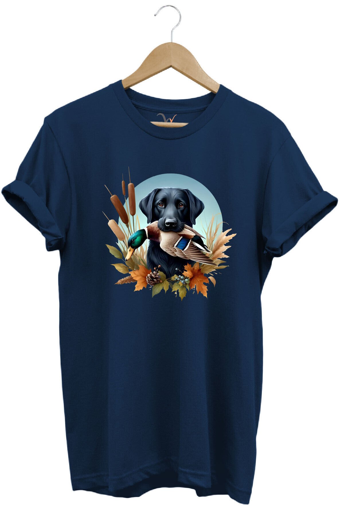 Avcılık Widi Hunting Ördek Avı ve Av Köpeği Baskılı %100 Pamuk Regular Fit Bisiklet Yaka T-Shirt Lacivert - 2XL