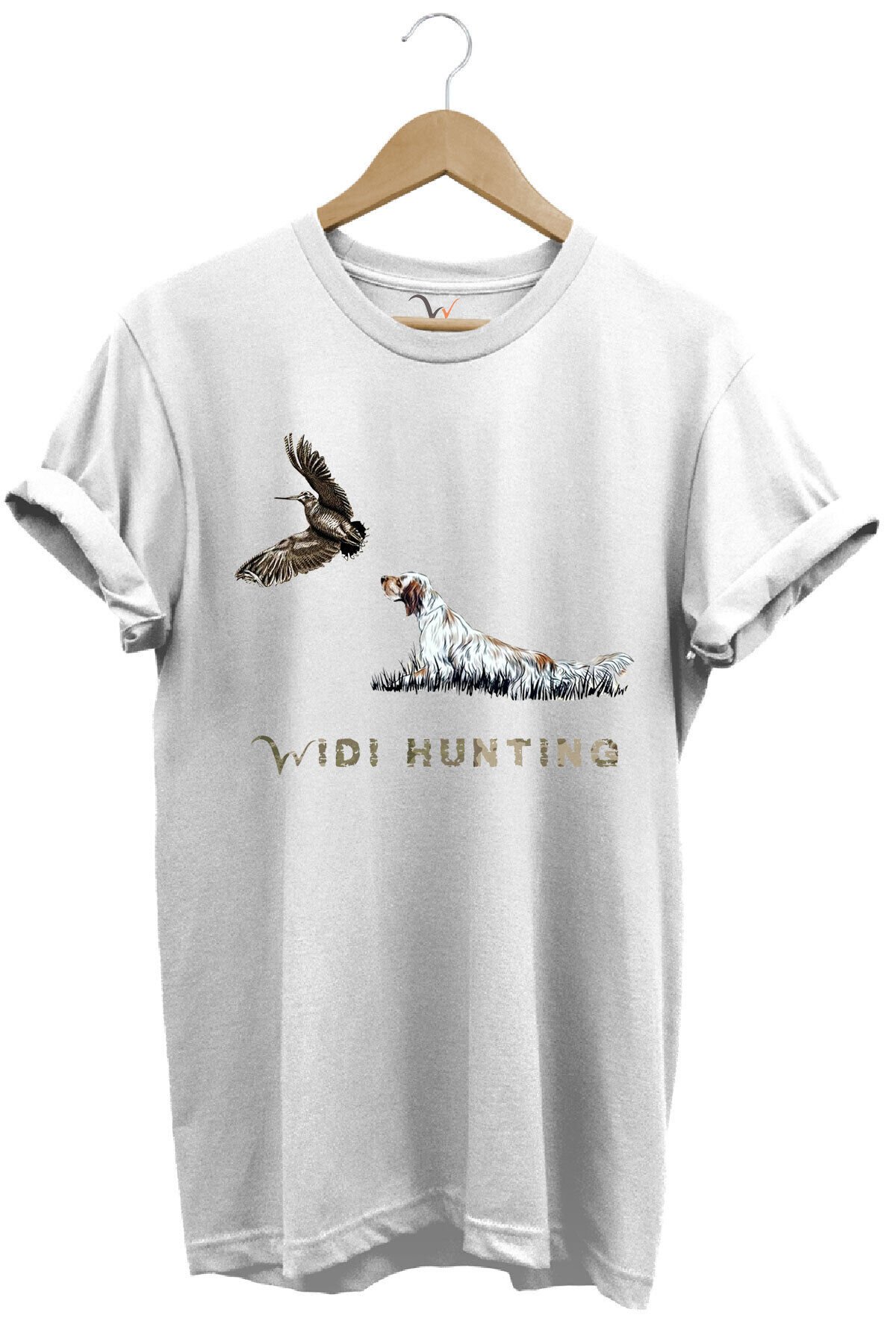 Avcılık Widi Hunting Fermalı English Setter Çulluk Baskılı %100 Pamuk Regular Fit Yeşil T-shirt Beyaz - 2XL