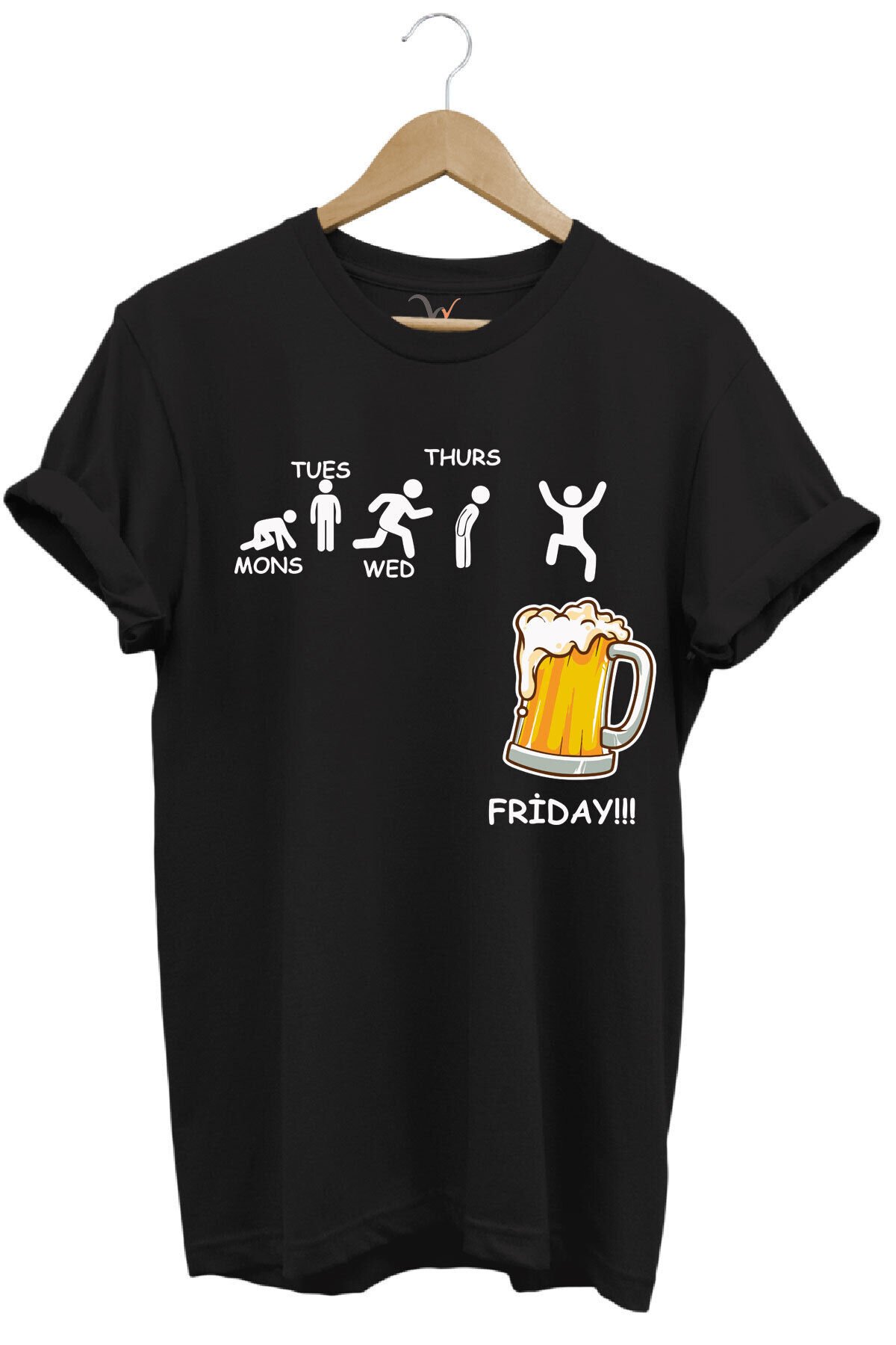 Haftanın Günleri Bira Baskılı Friday Beer %100 Pamuk Regular Fit Bisiklet Yaka T-shirt Siyah - 5XL