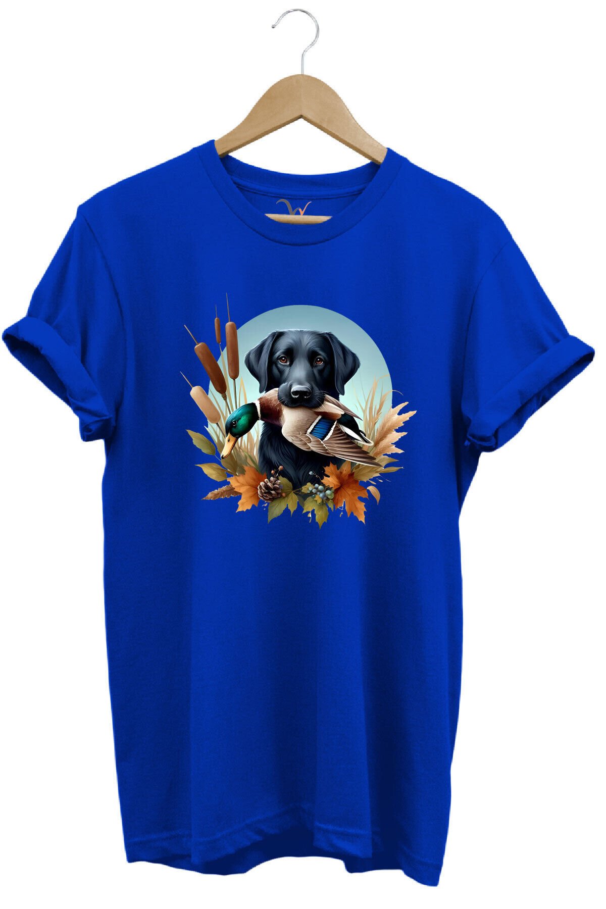 Avcılık Widi Hunting Ördek Avı ve Av Köpeği Baskılı %100 Pamuk Regular Fit Bisiklet Yaka T-Shirt Mavi - M