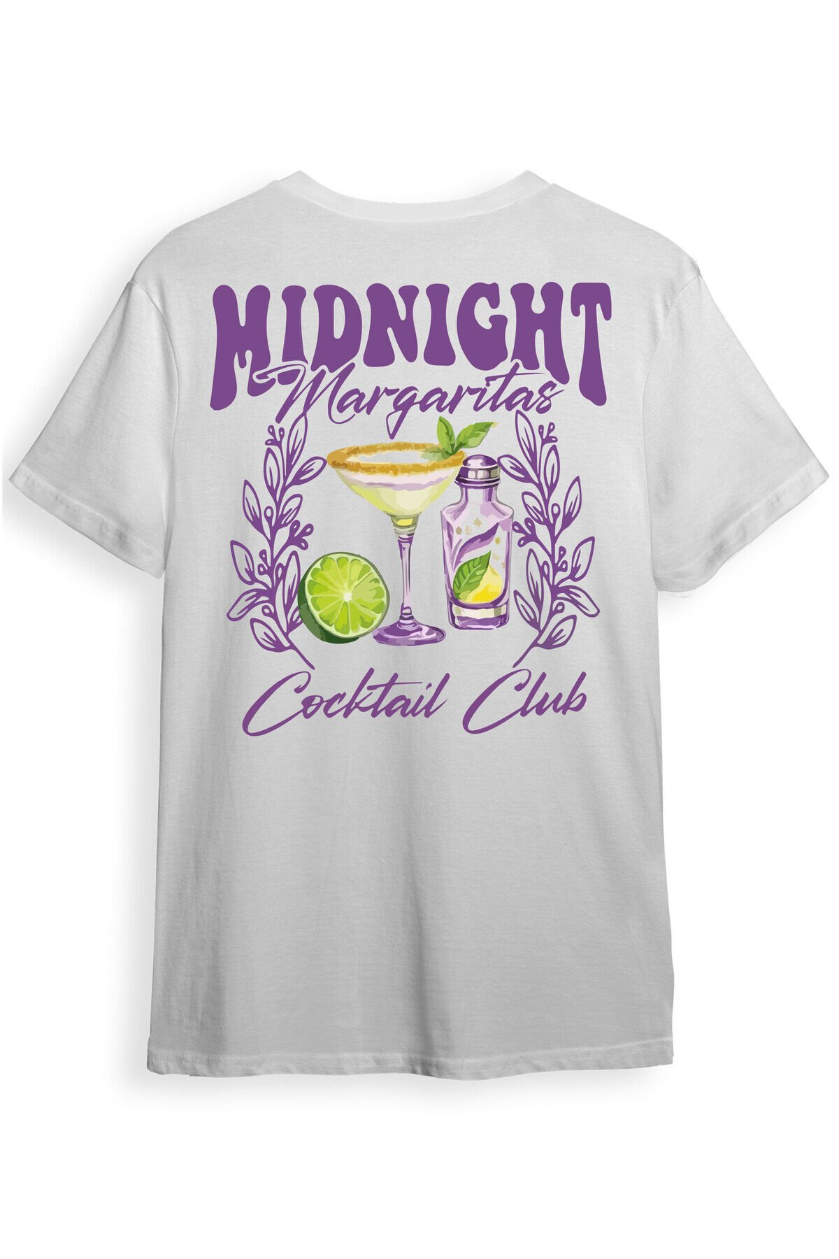 Midnight Margaritas Ön ve Arka Baskılı %100 Pamuk Unisex Regular Fit T-Shirt Beyaz - 2XL