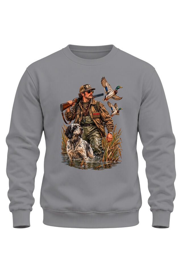Ördek Avcısı ve Av Köpeği Baskılı Sweatshirt – Hunting Outdoor Tasarım
