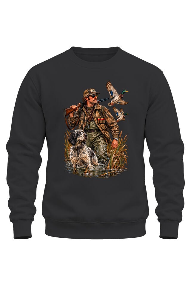 Ördek Avcısı ve Av Köpeği Baskılı Sweatshirt – Hunting Outdoor Tasarım