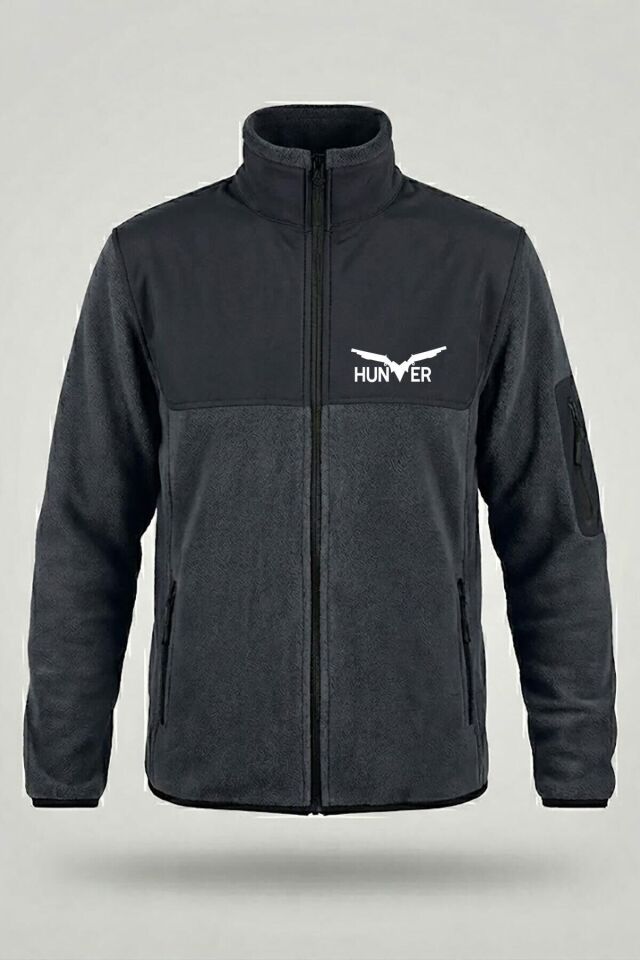 Avcılık Hunter Yazı Baskılı Dik Yaka Garnili Softshell Polar Ceket - Gri