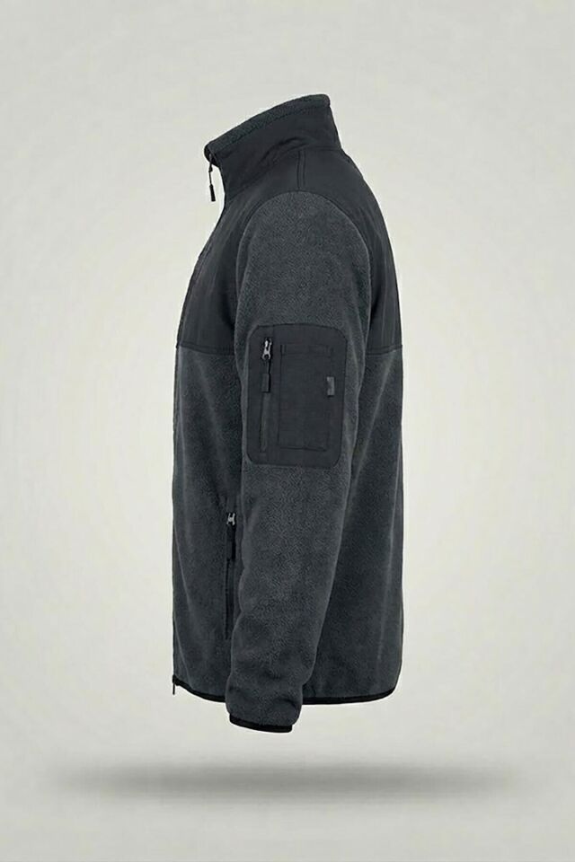 Avcılık Hunter Yazı Baskılı Dik Yaka Garnili Softshell Polar Ceket - Gri