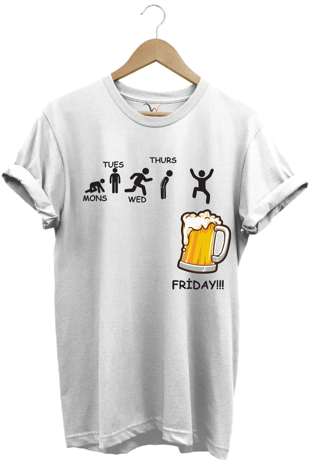 Haftanın Günleri Bira Baskılı Friday Beer %100 Pamuk Regular Fit Bisiklet Yaka T-shirt Beyaz - M