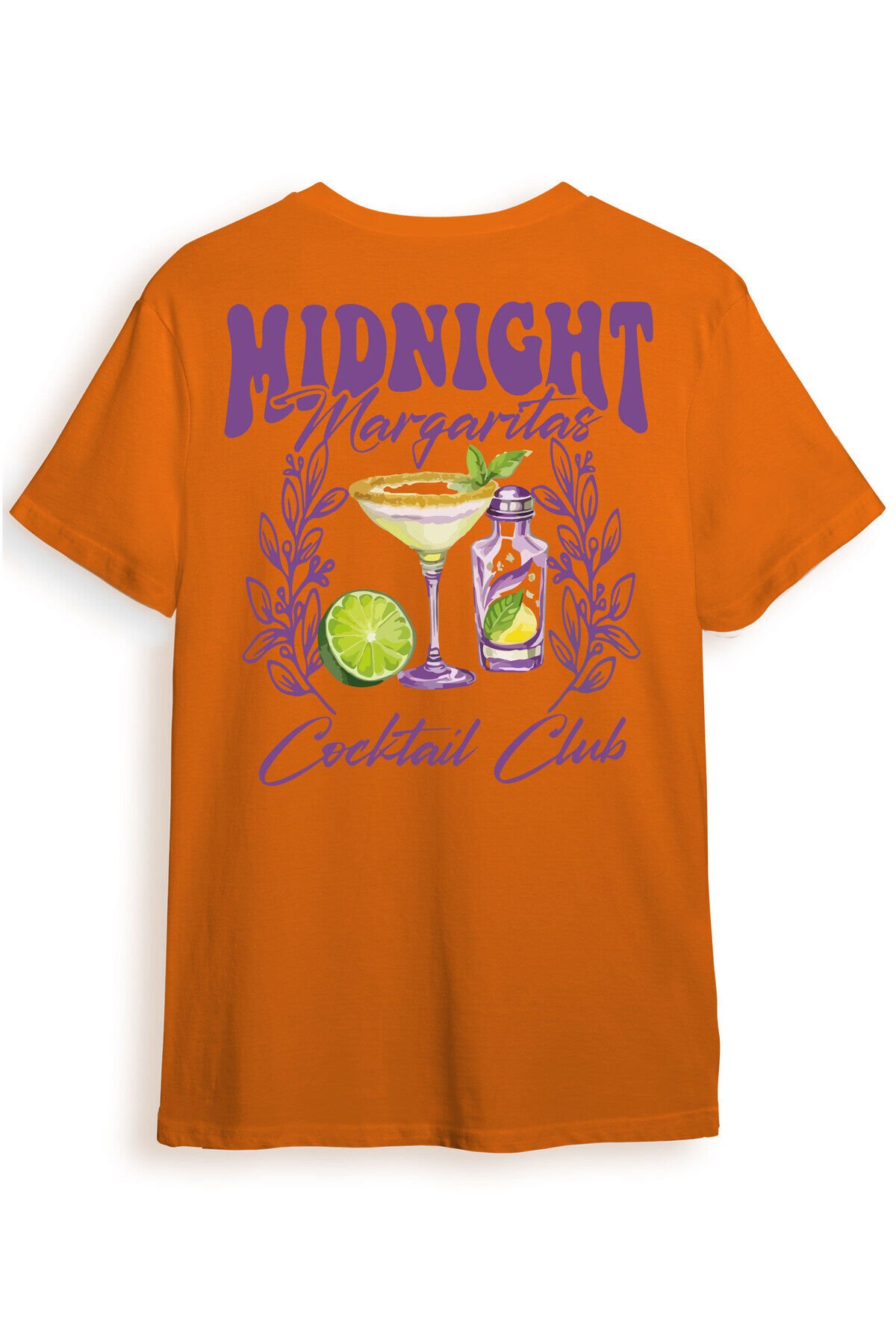 Midnight Margaritas Ön ve Arka Baskılı %100 Pamuk Unisex Regular Fit T-Shirt Turuncu - XL