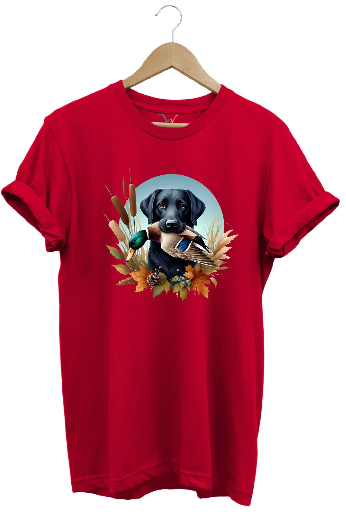 Avcılık Widi Hunting Ördek Avı ve Av Köpeği Baskılı %100 Pamuk Regular Fit Bisiklet Yaka T-Shirt Kırmızı - XL