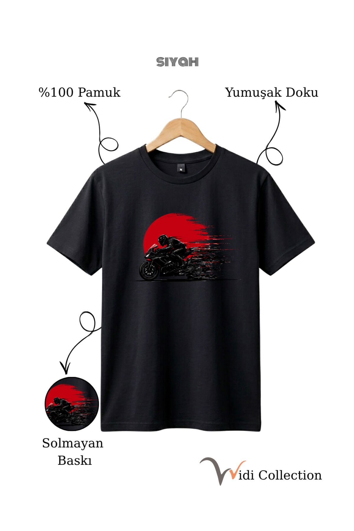 Hız Temalı Racing Motor Baskılı %100 Pamuk Unisex Regular Fit T-Shirt Siyah - 4XL