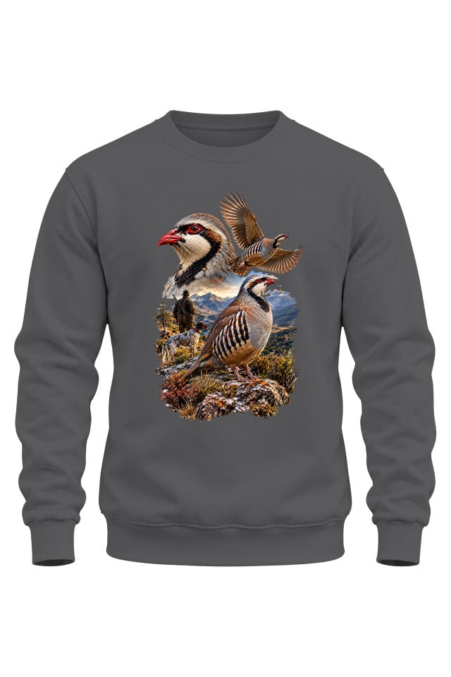 Keklik Avı Temalı Avcı ve Av Köpeği Baskılı Sweatshirt – Hunting Outdoor Tasarım