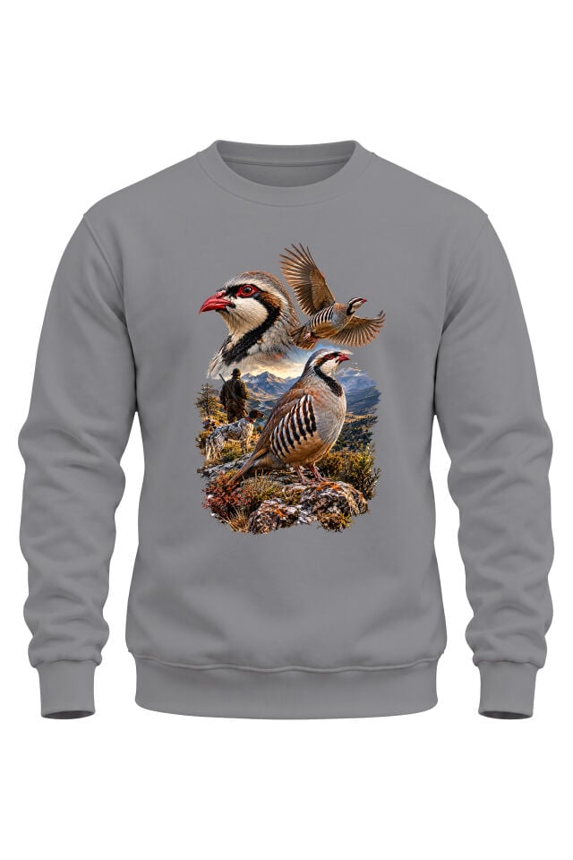 Keklik Avı Temalı Avcı ve Av Köpeği Baskılı Sweatshirt – Hunting Outdoor Tasarım