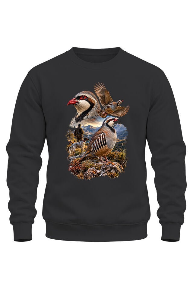 Keklik Avı Temalı Avcı ve Av Köpeği Baskılı Sweatshirt – Hunting Outdoor Tasarım
