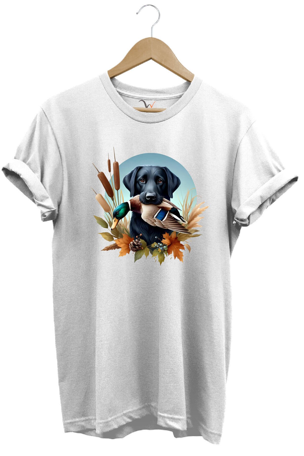 Avcılık Widi Hunting Ördek Avı ve Av Köpeği Baskılı %100 Pamuk Regular Fit Bisiklet Yaka T-Shirt Beyaz - S