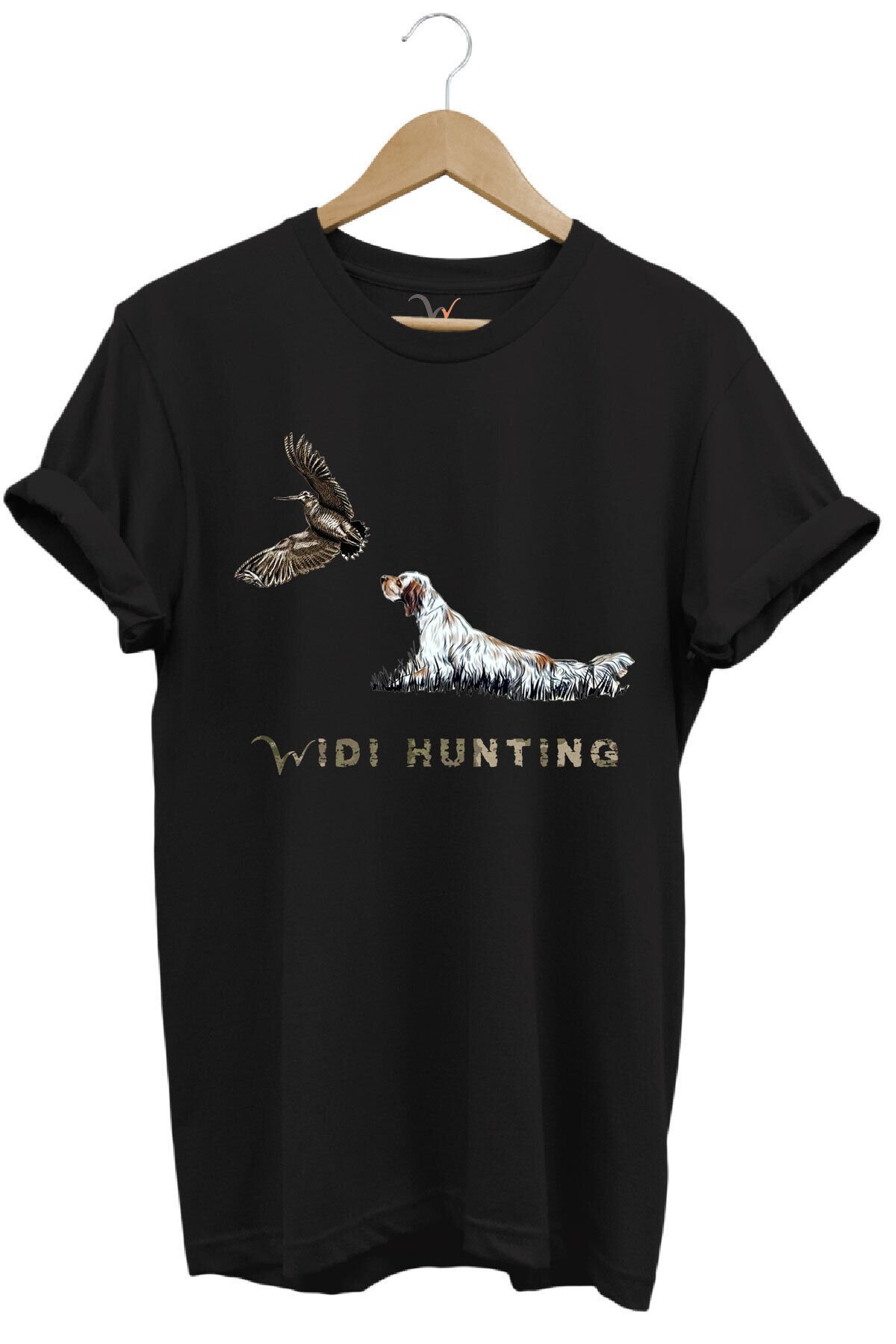 Avcılık Widi Hunting Fermalı English Setter Çulluk Baskılı %100 Pamuk Regular Fit Yeşil T-shirt Siyah - XL